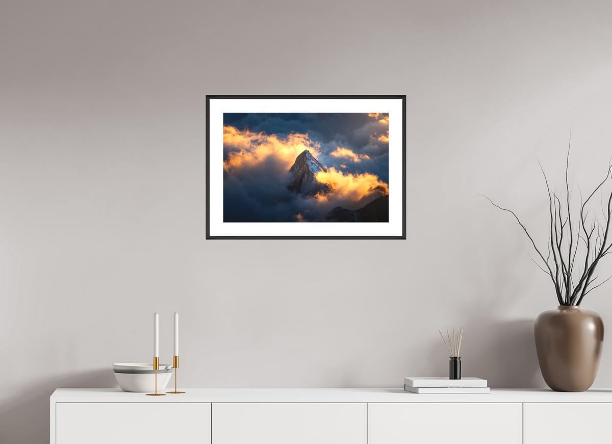 60 x 40 cm, Rahmen-Schwarz Säntis Cloud Glow at Sunset, Switzerland
