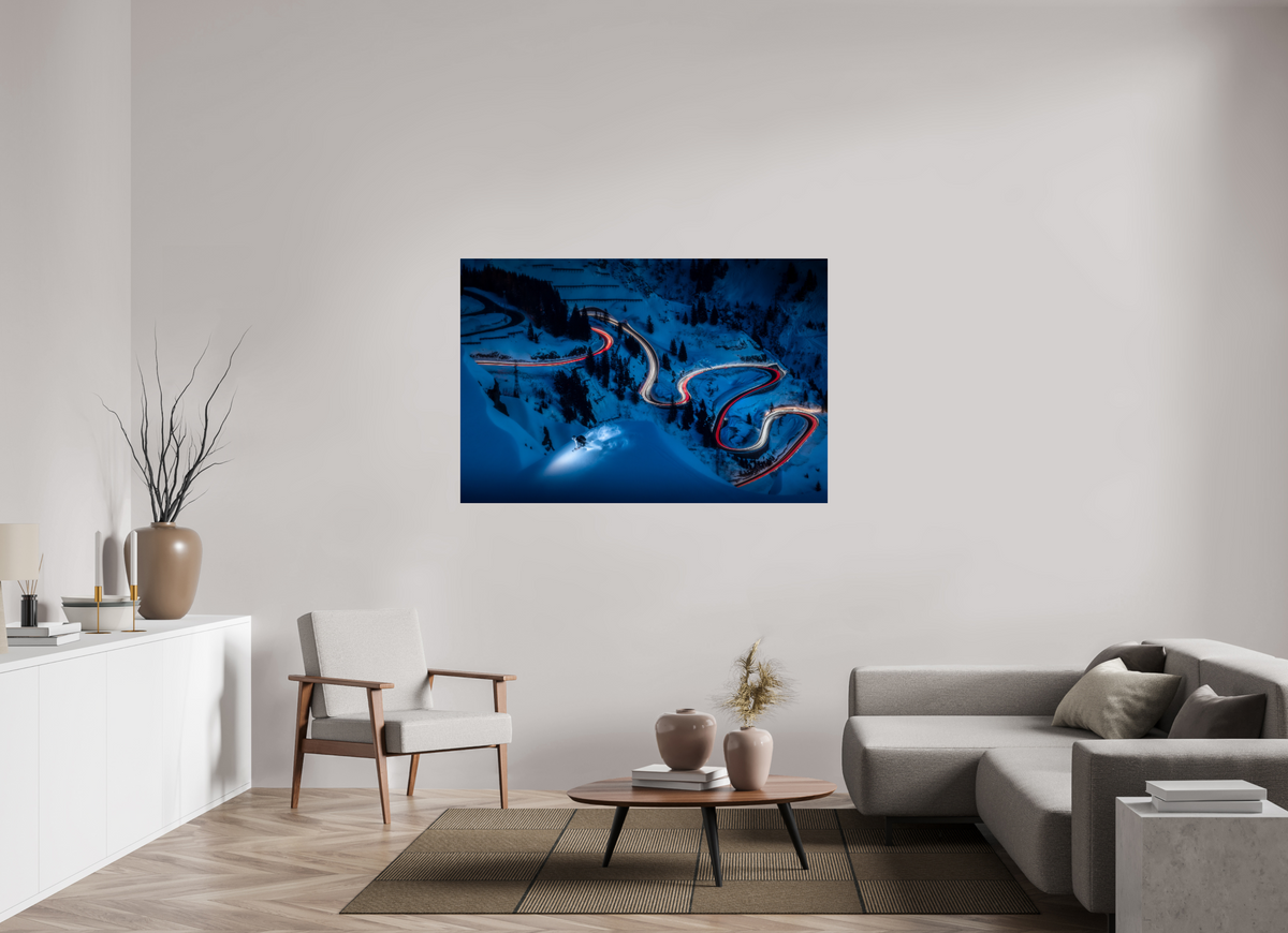 150 x 100 cm, Photo Print Under Acrylic Glass Light Painted Skiing at Night