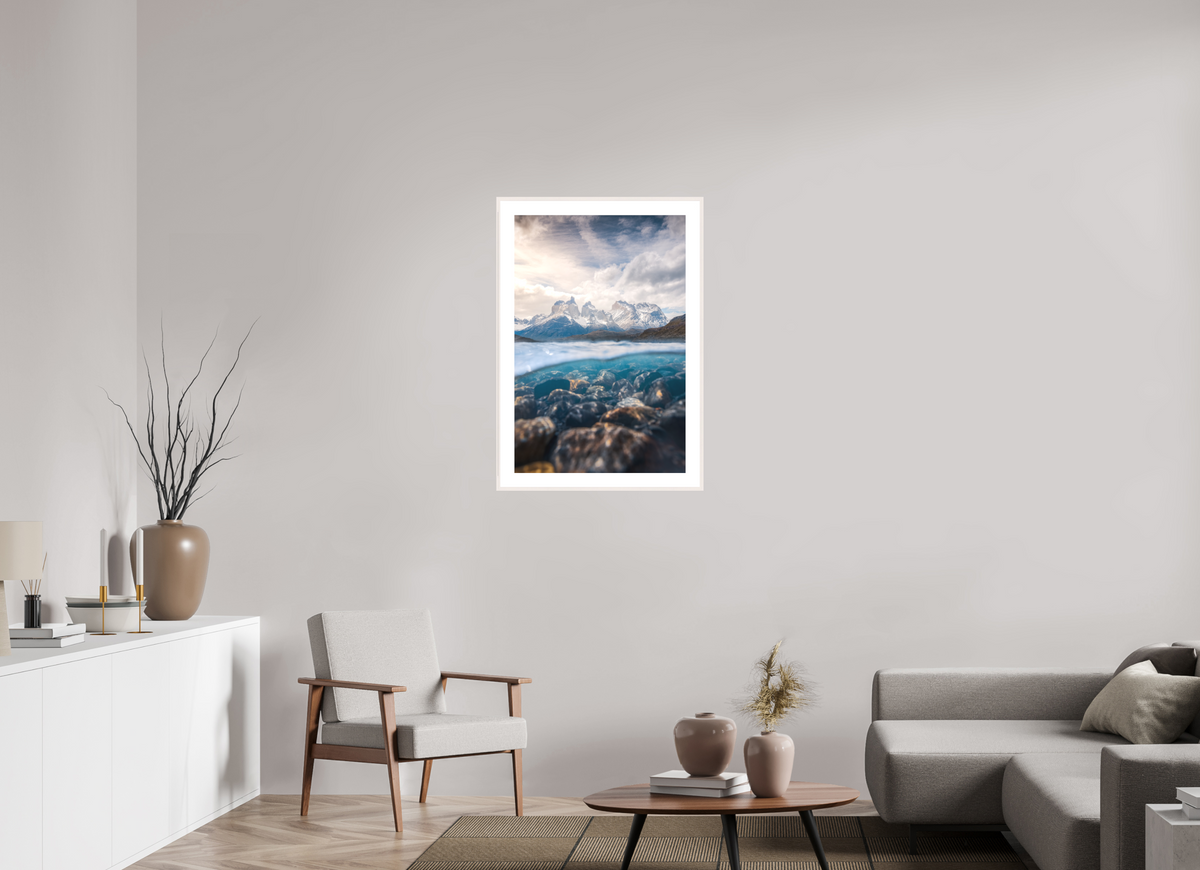 60 x 90 cm, Rahmen-Weiß Torres del Paine, Reflection
