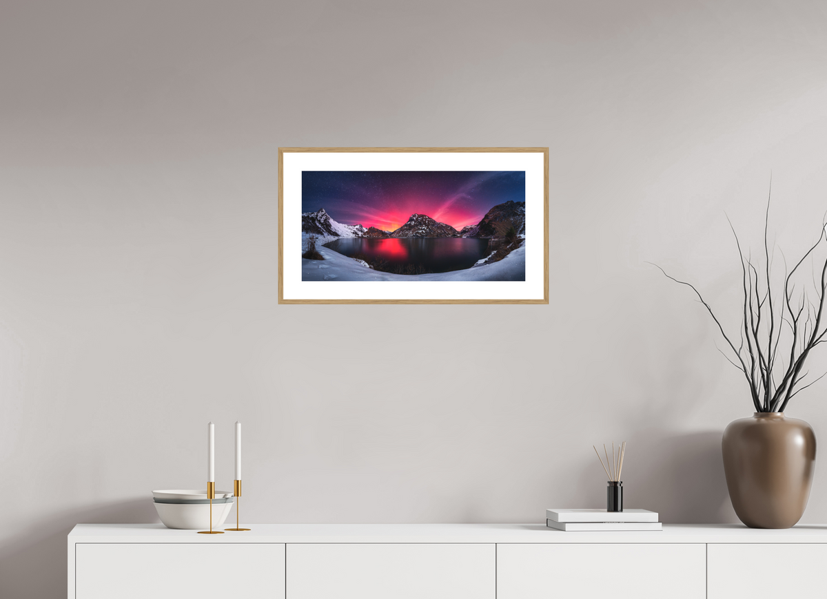 60 x 30 cm, Rahmen-Holzoptik Northern Lights over the Spullersee, Arlberg