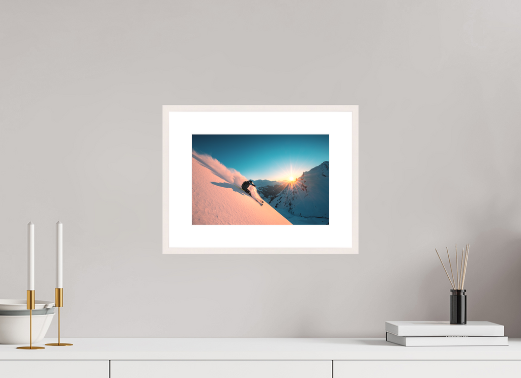 30 x 20 cm, Rahmen-Weiß Skiing Into the Sunset, Flexenpass