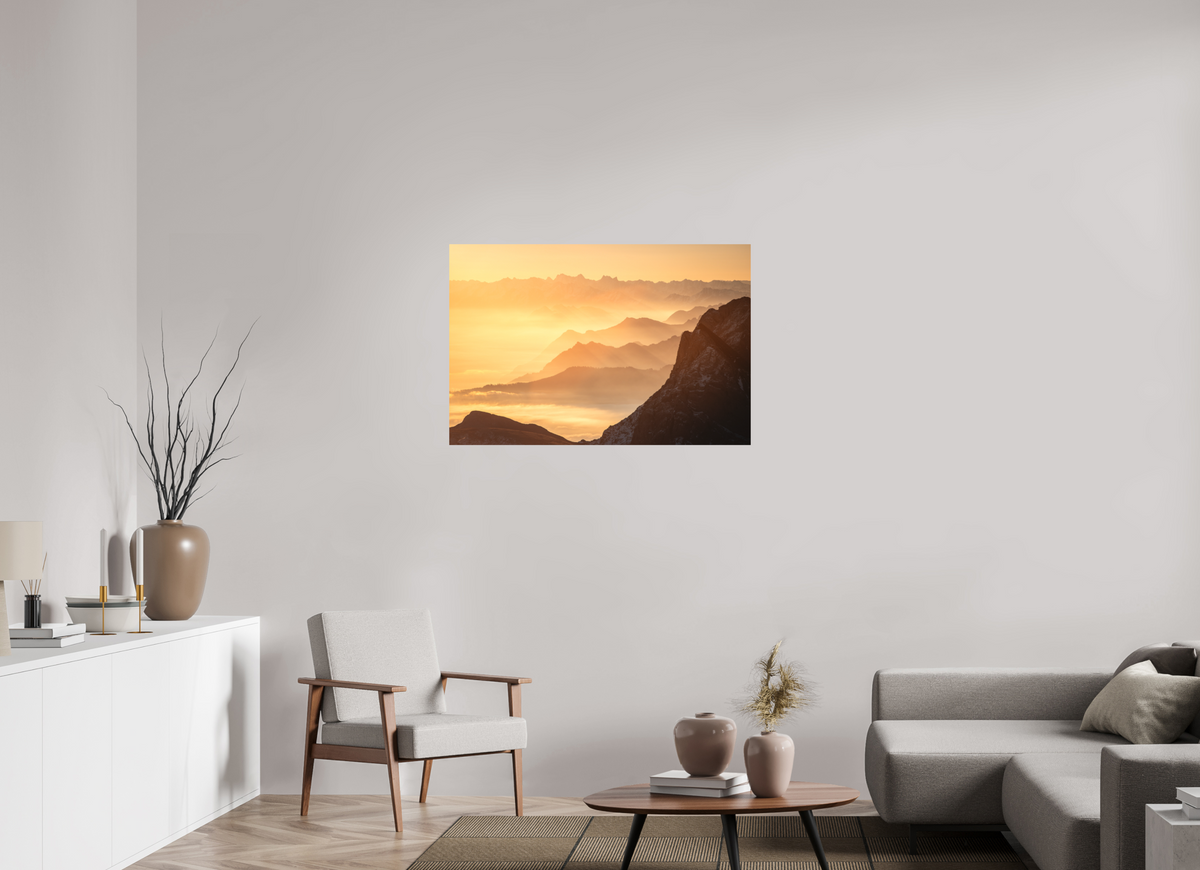 105 x 70 cm, Papierprint ohne Rahmen Säntis Hazy Sunrise Layers, Switzerland