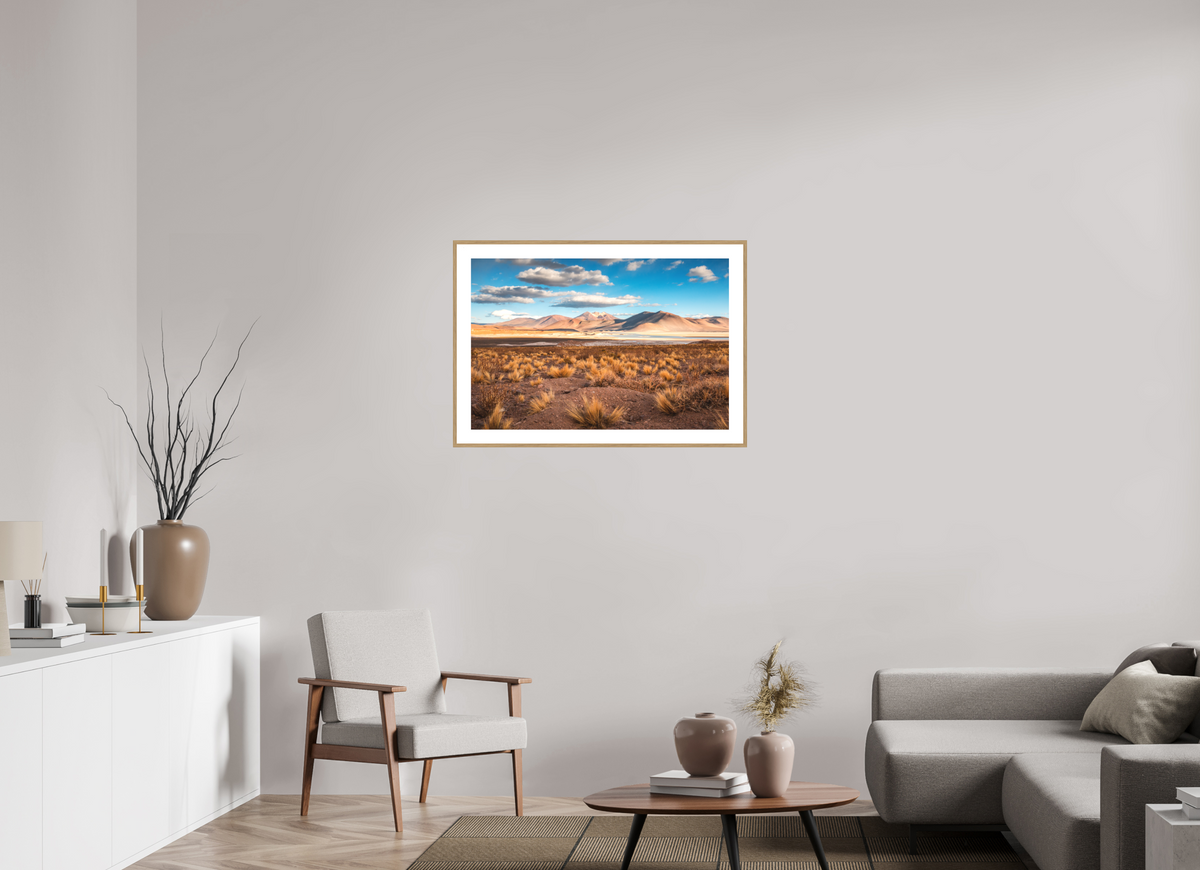 90 x 60 cm, Rahmen-Holzoptik Golden Light in the Atacama Desert