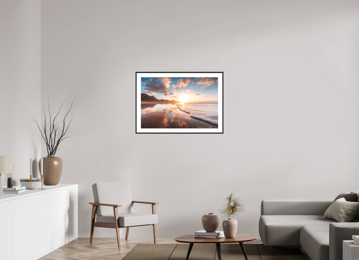 90 x 60 cm, Rahmen-Schwarz Sunset Reflections, Fuerteventura