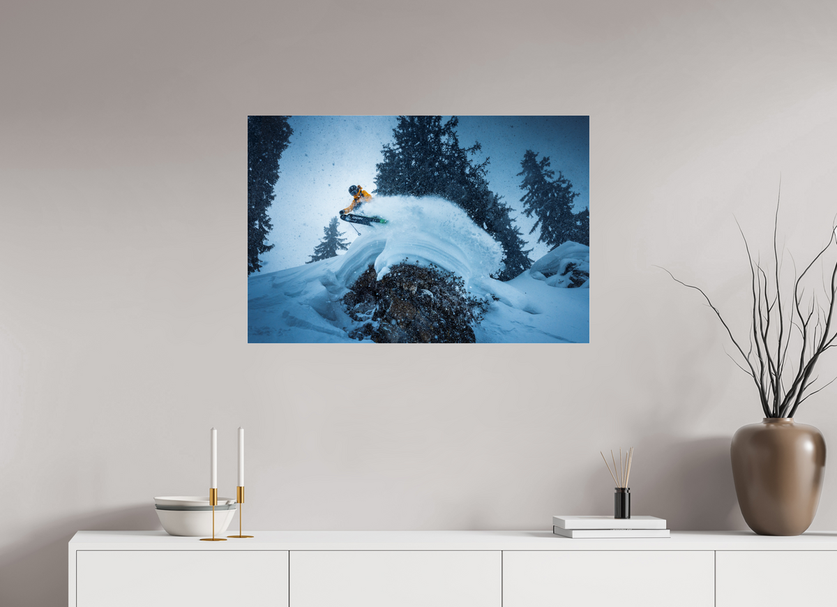 90 x 60 cm, Photo Print Under Acrylic Glass Freeride Jump, Sonnenkopf