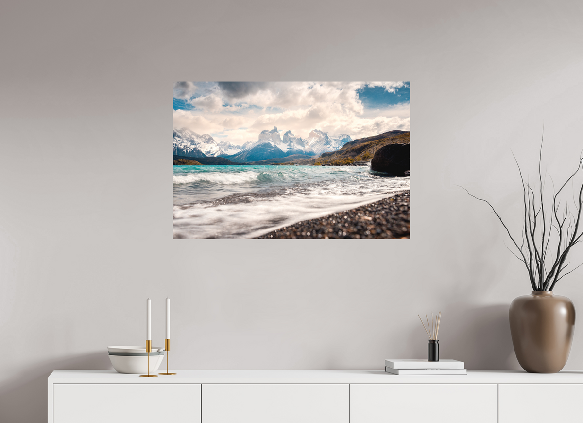 90 x 60 cm, Papierprint ohne Rahmen Torres del Paine, Dramatic Skies