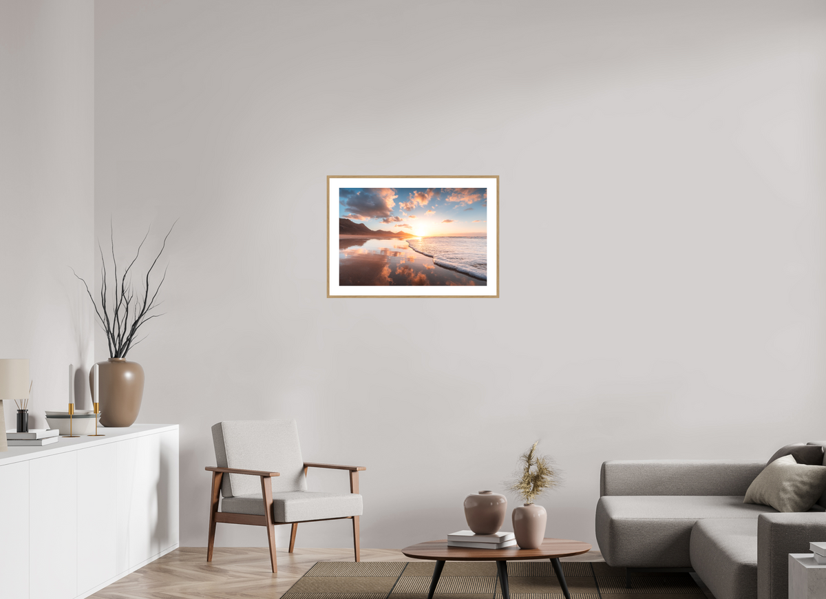 75 x 50 cm, Rahmen-Holzoptik Sunset Reflections, Fuerteventura