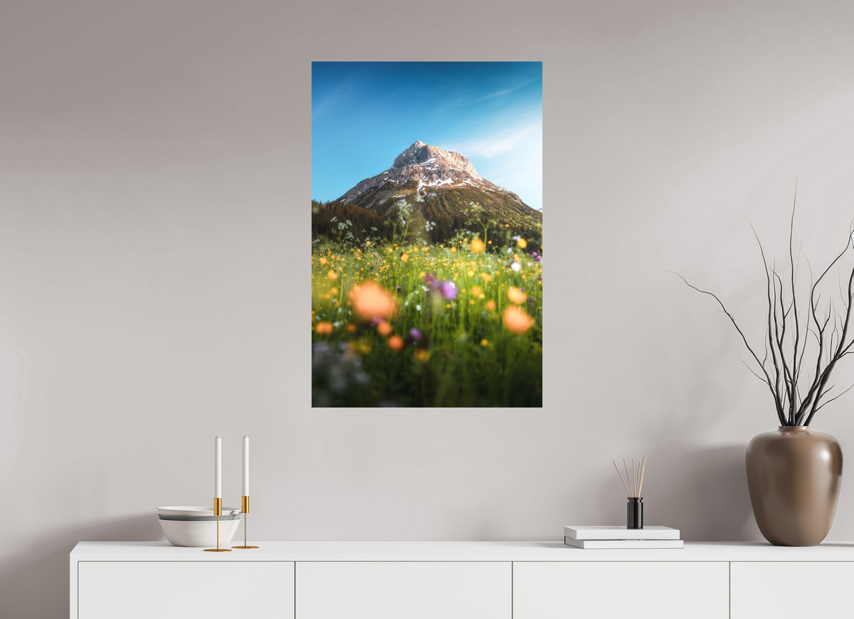 60 x 90 cm, Papierprint ohne Rahmen Omeshorn in the Sunset Glow, Lech