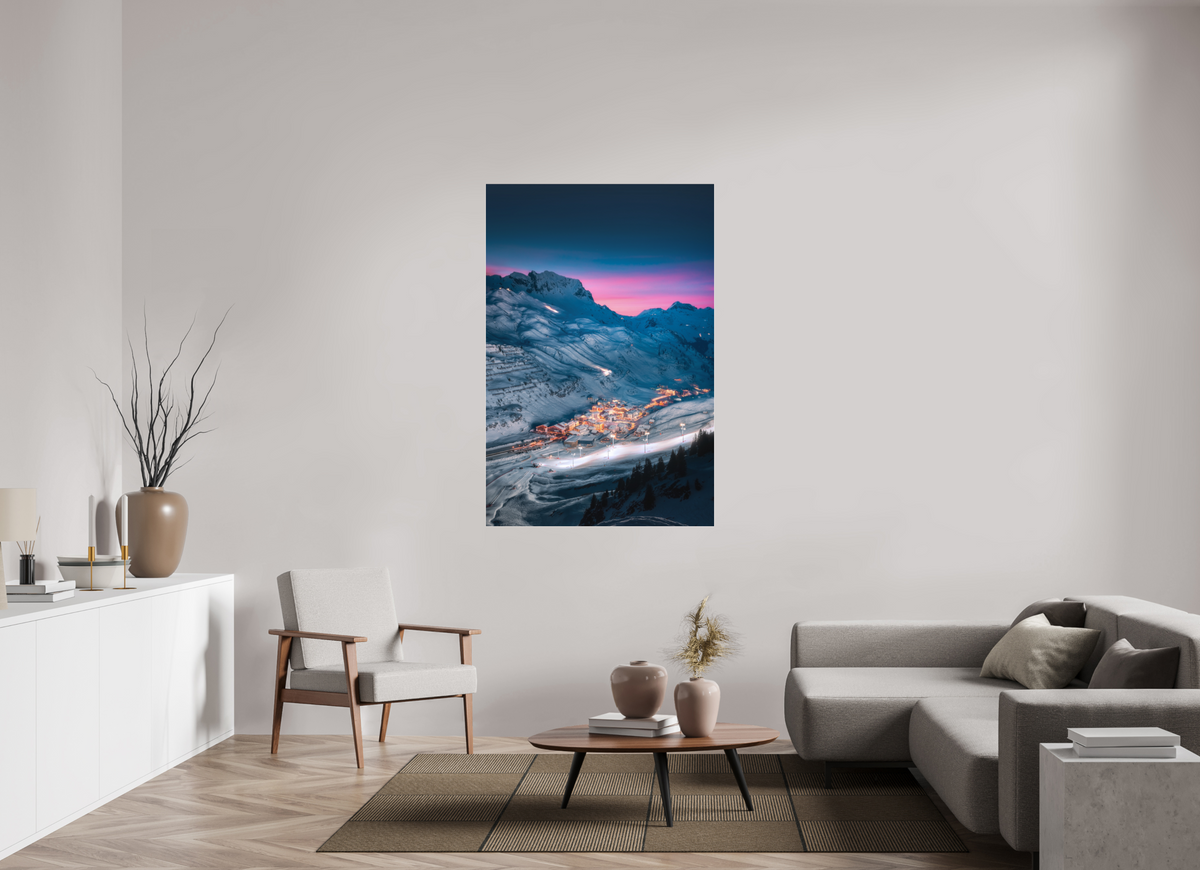 100 x 150 cm, Photo Print Under Acrylic Glass Zürs at Night, Arlberg
