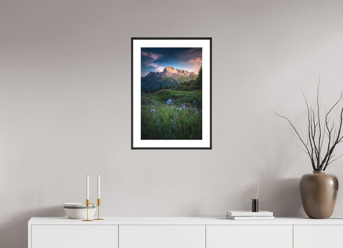 40 x 60 cm, Rahmen-Schwarz Omeshorn Sunset, Lech Austria