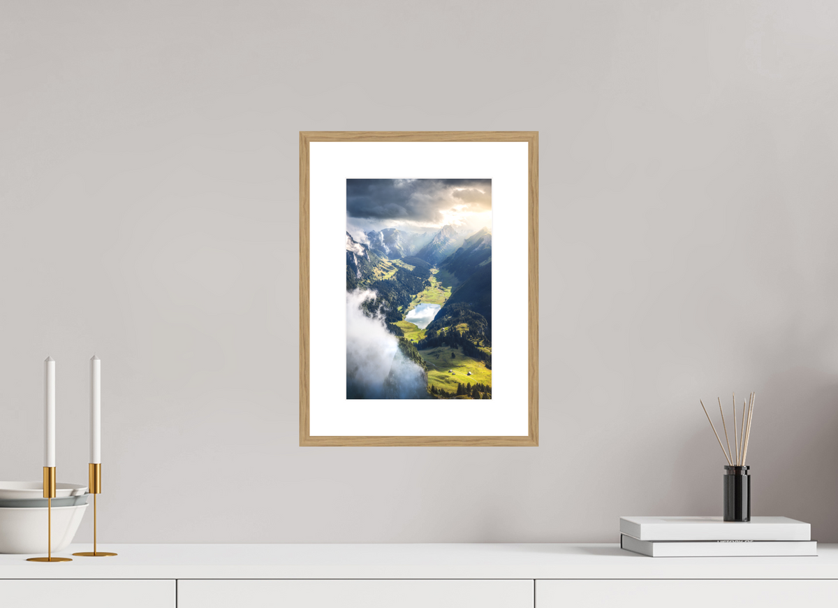 20 x 30 cm, Rahmen-Holzoptik Alpine Valley and Lake, Hoher Kasten