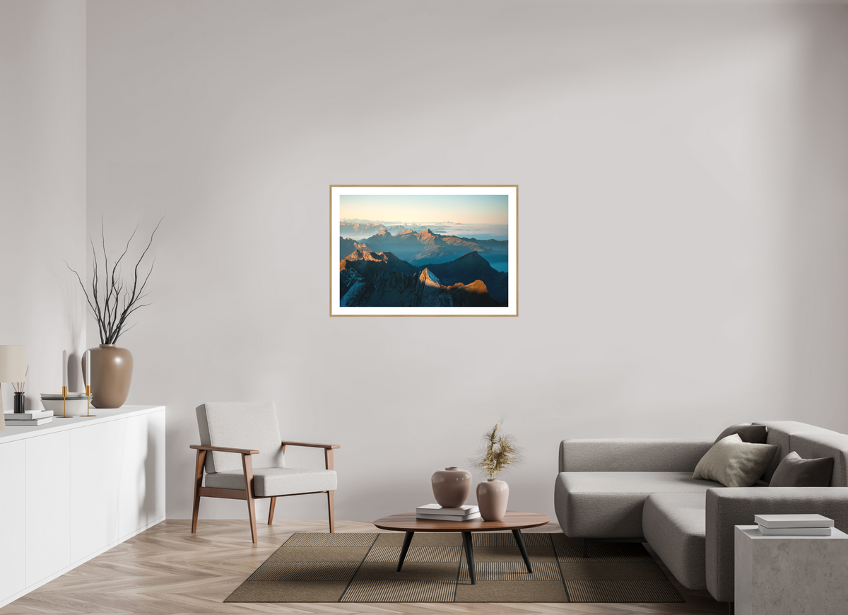 105 x 70 cm, Rahmen-Holzoptik Säntis Morning Ridge Light, Switzerland
