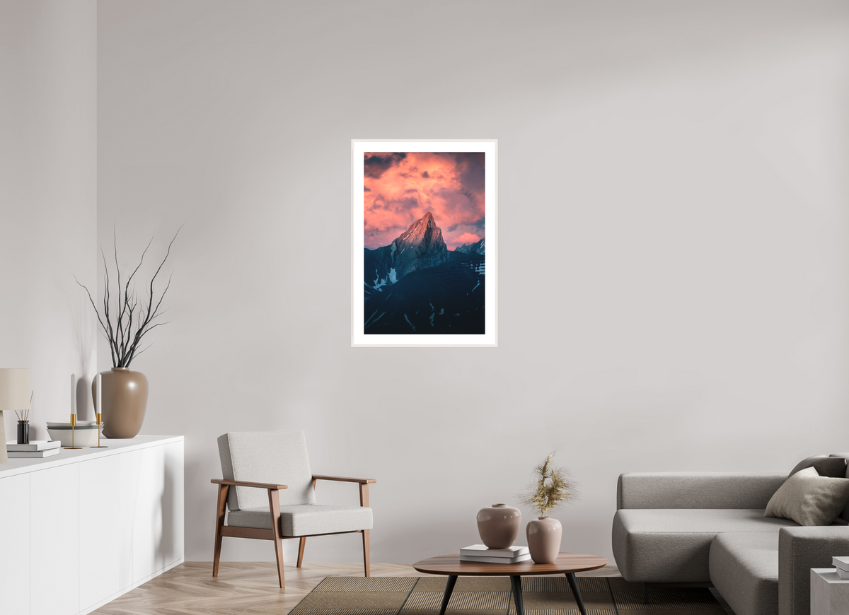 60 x 90 cm, Rahmen-Weiß Roggspitze Sunset, Vorarlberg Austria