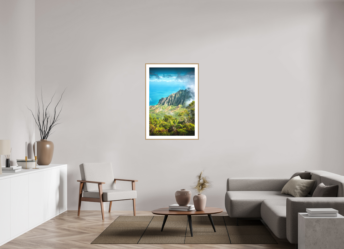 70 x 105 cm, Rahmen-Holzoptik Kalalau Valley Viewpoint, Kauai Hawaii
