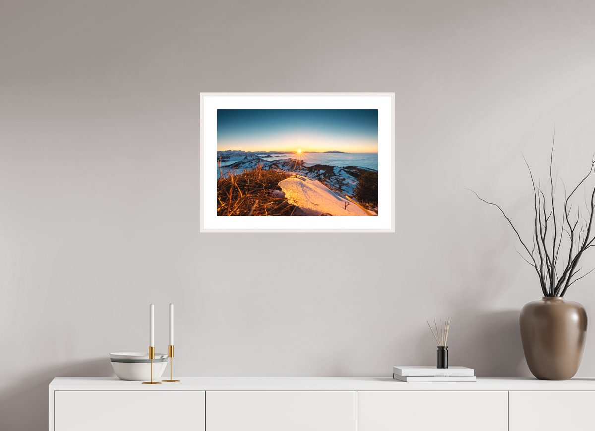 60 x 40 cm, Rahmen-Weiß Sunset at the Hohe Matona, Vorarlberg