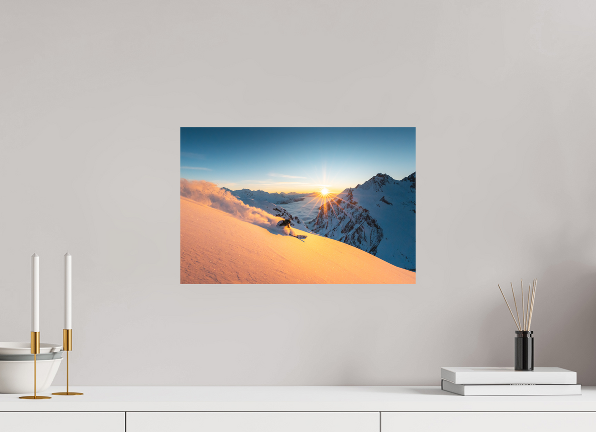 45 x 30 cm, Papierprint ohne Rahmen Freeride at Sunset, Trittkopf, Arlberg