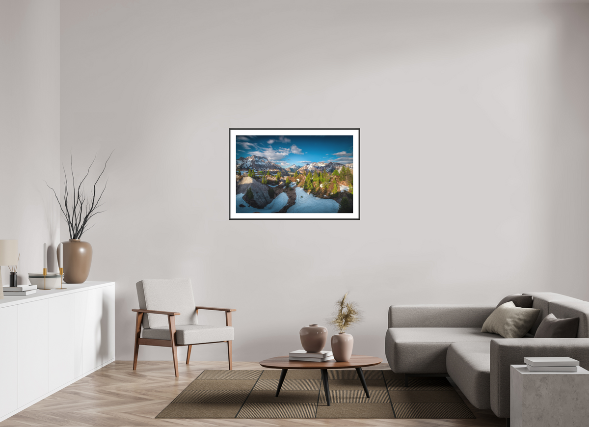 105 x 70 cm, Rahmen-Schwarz Spring Panorama With the Biberkopf, Lech