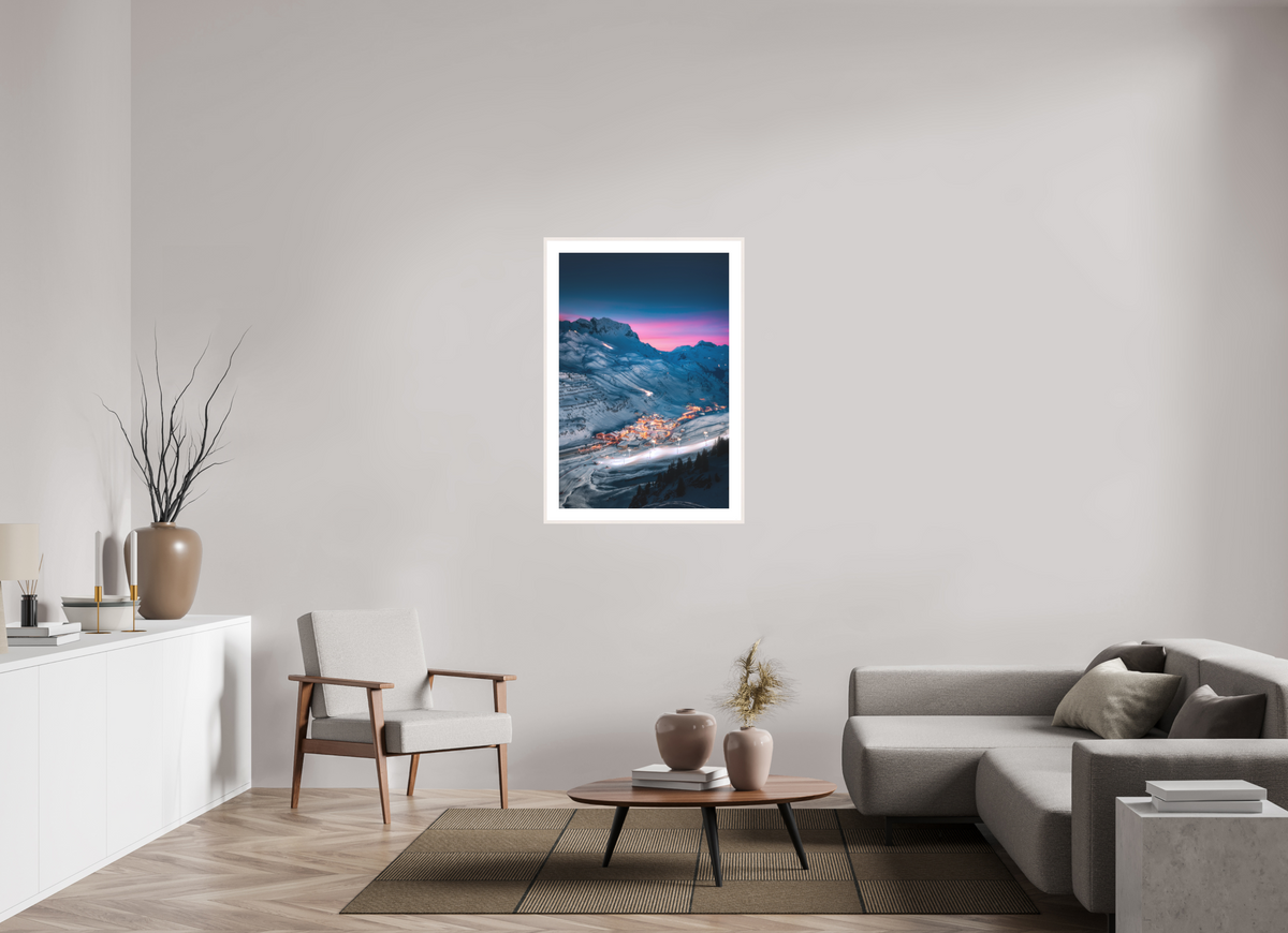 70 x 105 cm, Rahmen-Weiß Zürs at Night, Arlberg