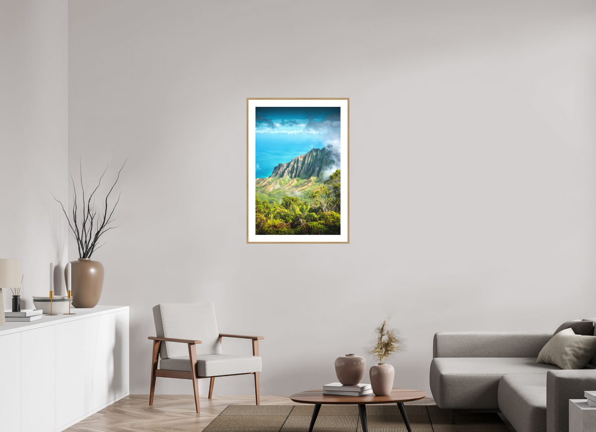 60 x 90 cm, Rahmen-Holzoptik Kalalau Valley Viewpoint, Kauai Hawaii