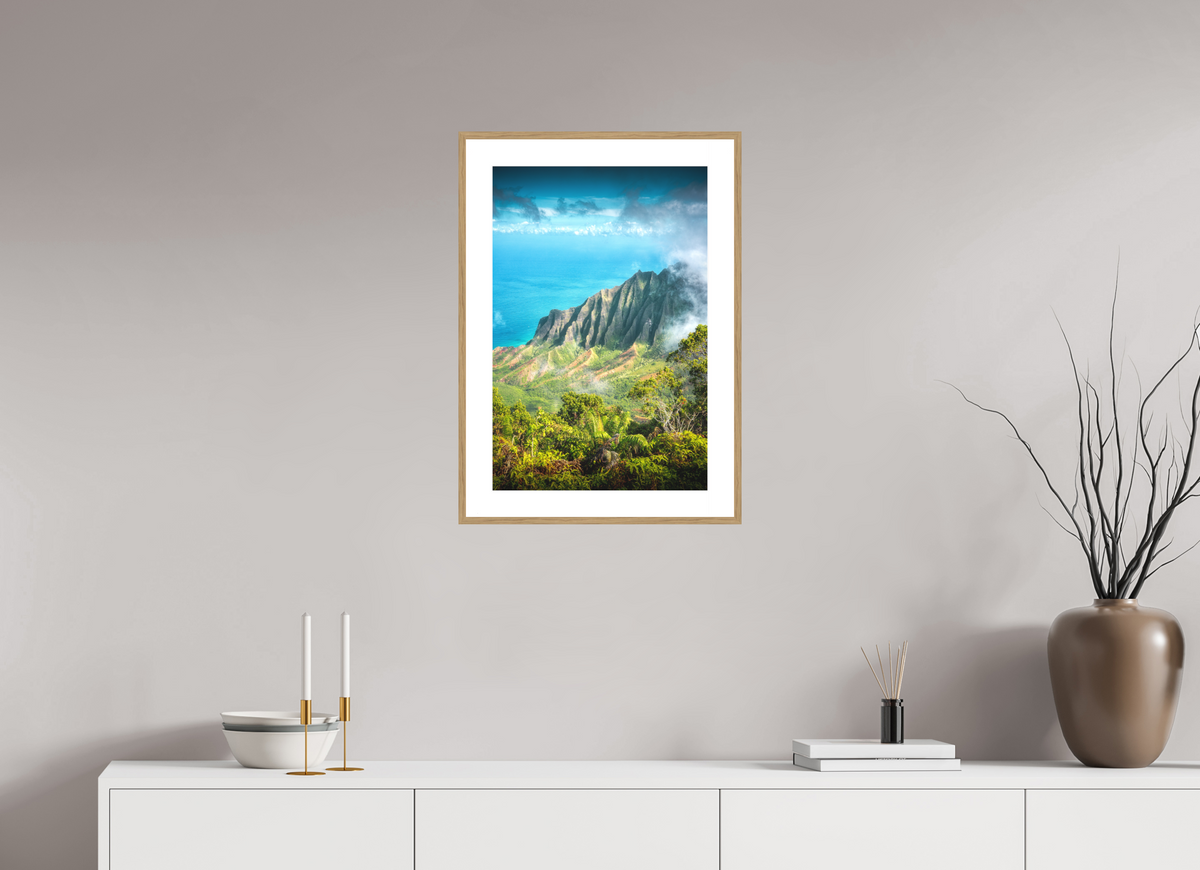 40 x 60 cm, Rahmen-Holzoptik Kalalau Valley Viewpoint, Kauai Hawaii
