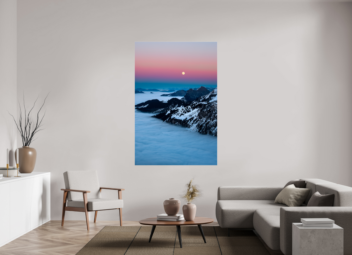 120 x 180 cm, Photo Print Under Acrylic Glass Moonrise Over the Sea of Fog, Hohe Matona