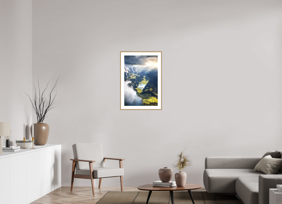 50 x 75 cm, Rahmen-Holzoptik Alpine Valley and Lake, Hoher Kasten
