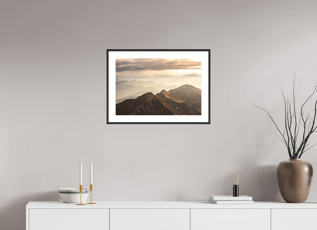 60 x 40 cm, Rahmen-Schwarz Alpine Cloud Inversion at Sunset