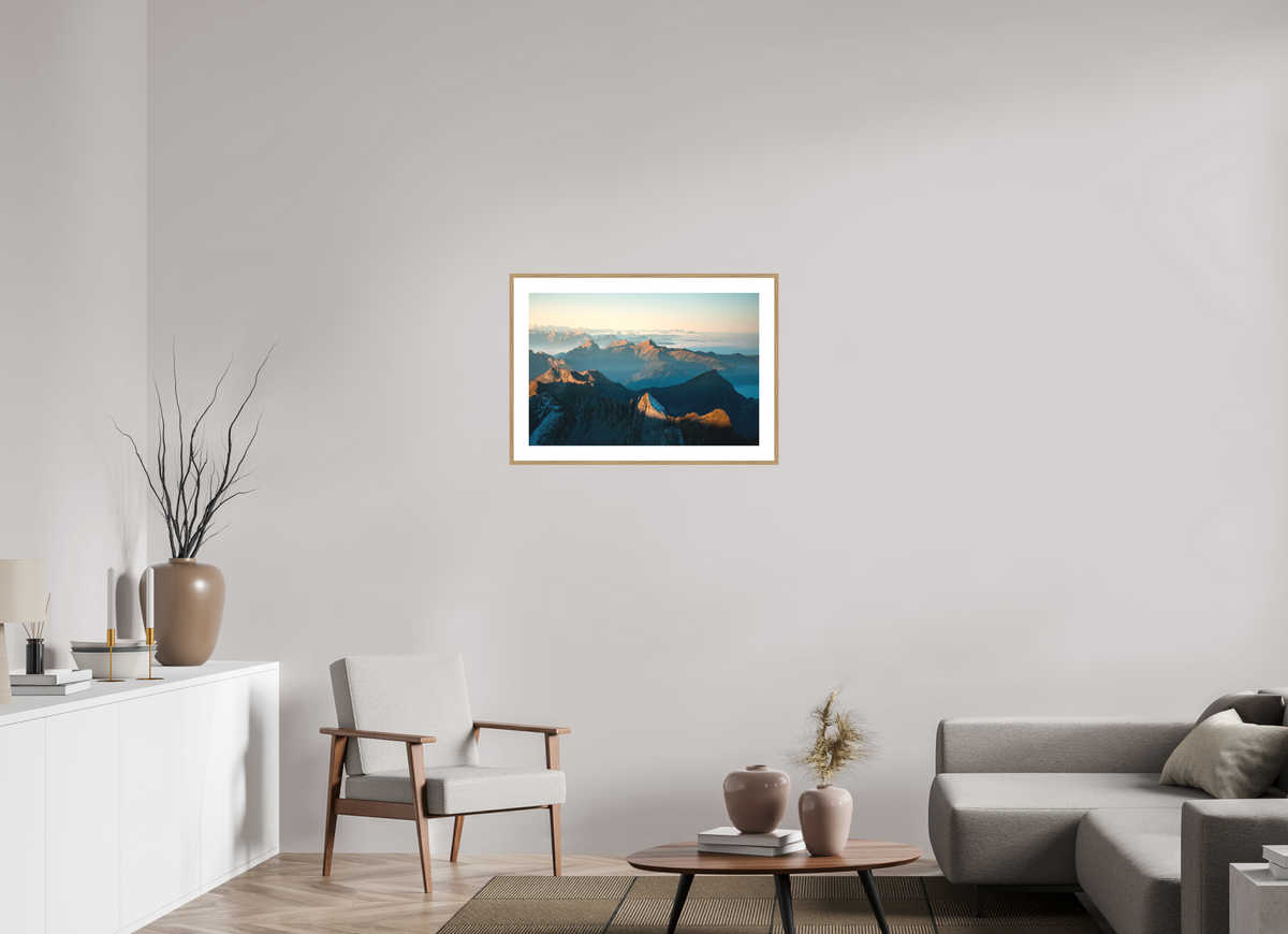 75 x 50 cm, Rahmen-Holzoptik Säntis Morning Ridge Light, Switzerland