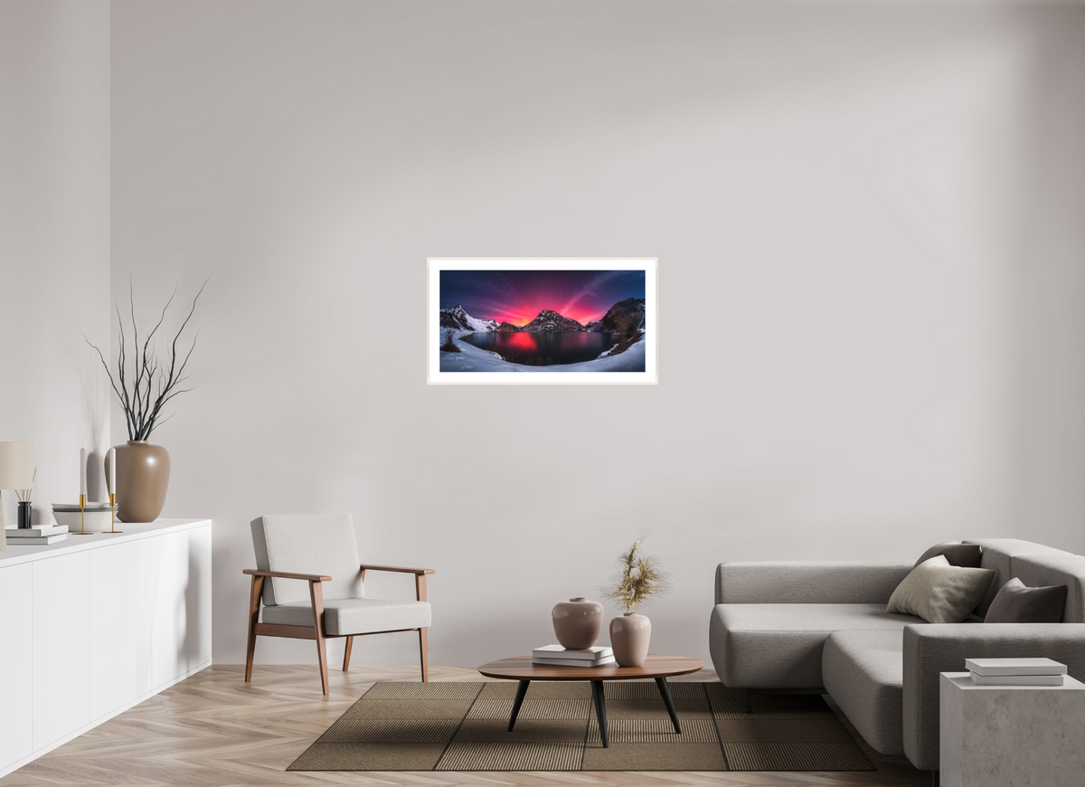 100 x 50 cm, Rahmen-Weiß Northern Lights over the Spullersee, Arlberg