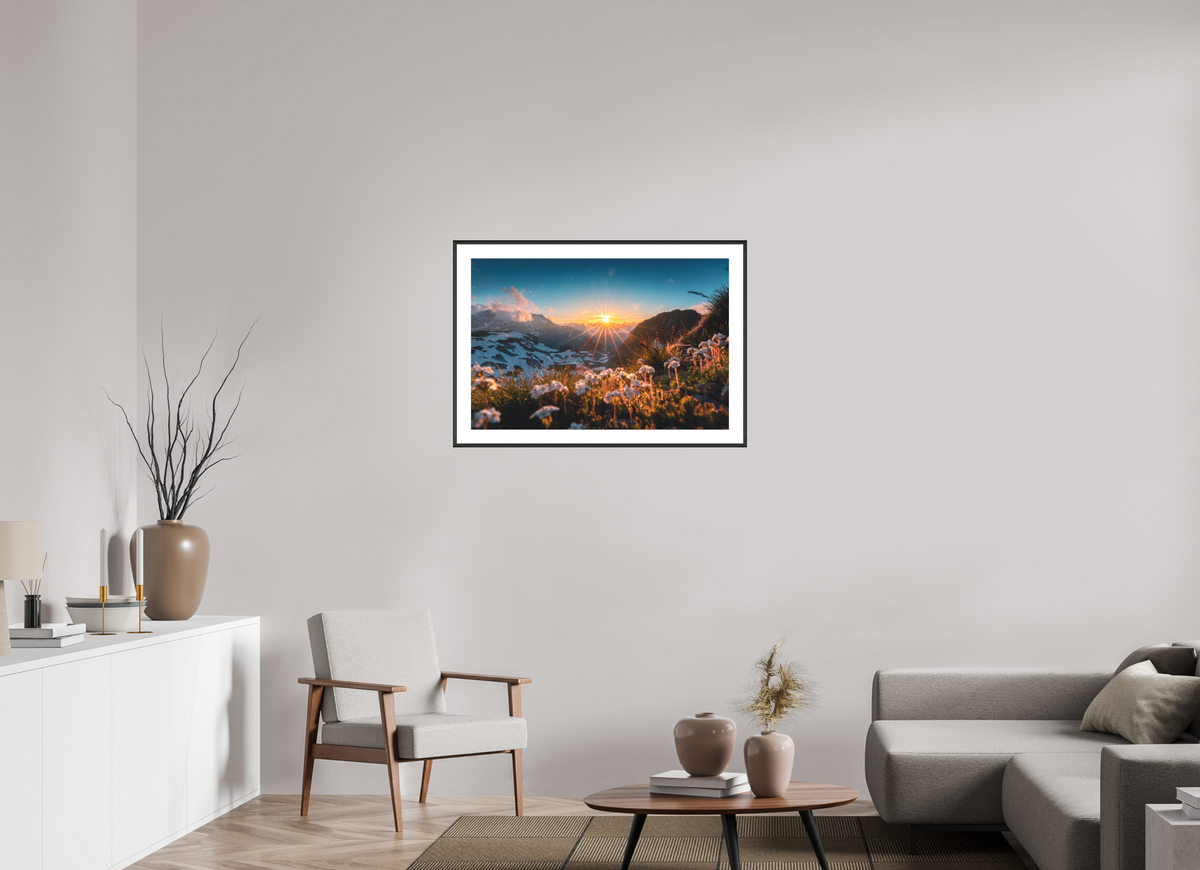90 x 60 cm, Rahmen-Schwarz Sunset at the Madloch, Arlberg