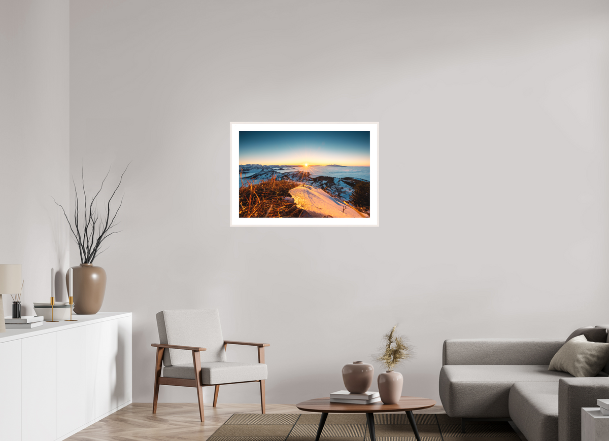 90 x 60 cm, Rahmen-Weiß Sunset at the Hohe Matona, Vorarlberg