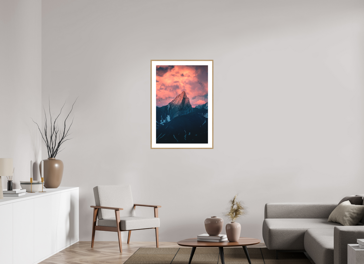60 x 90 cm, Rahmen-Holzoptik Roggspitze Sunset, Vorarlberg Austria