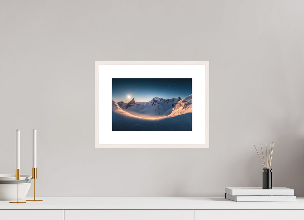 30 x 20 cm, Rahmen-Weiß Full Moon at the Valluga, Arlberg