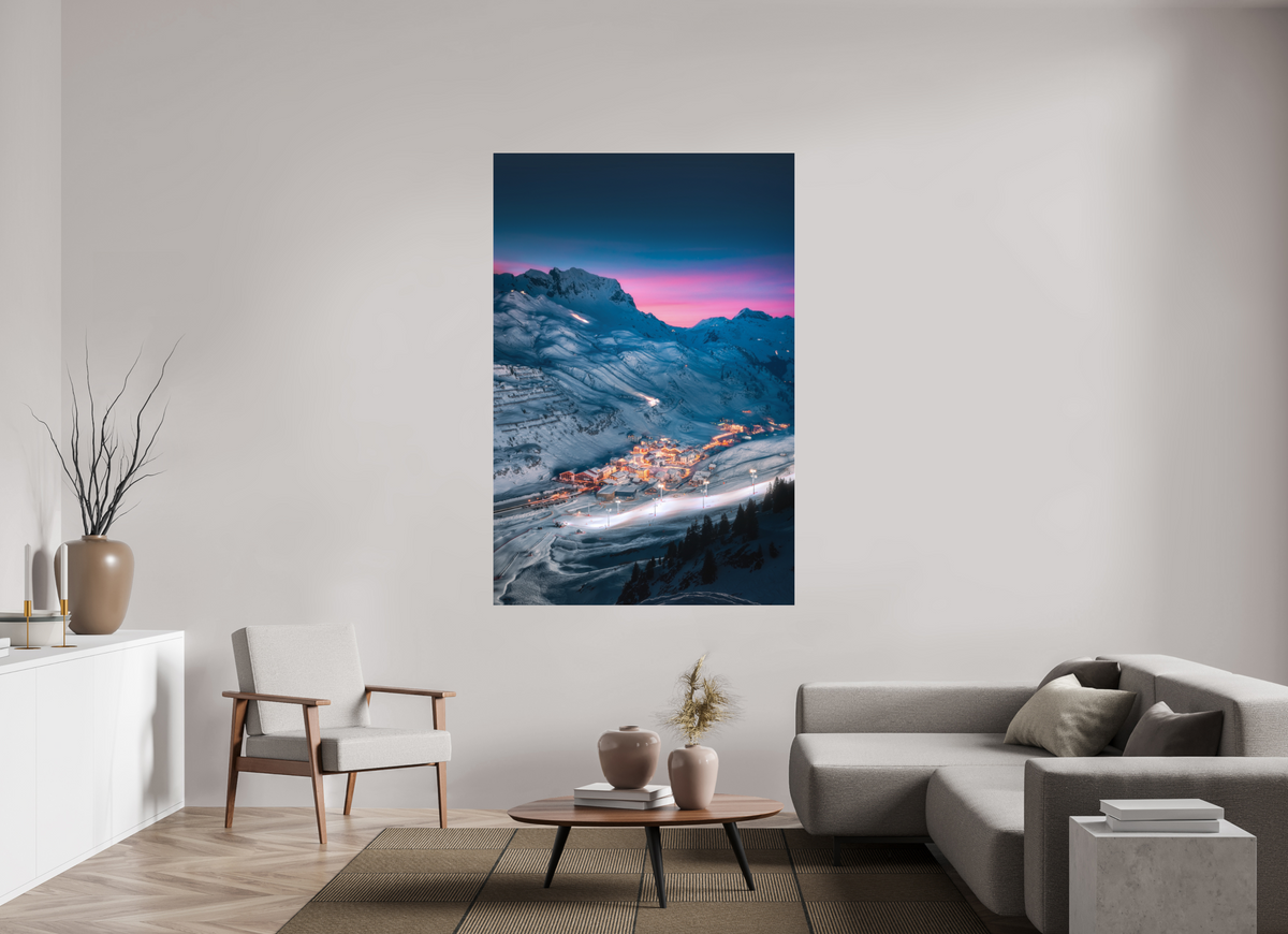 120 x 180 cm, Photo Print Under Acrylic Glass Zürs at Night, Arlberg