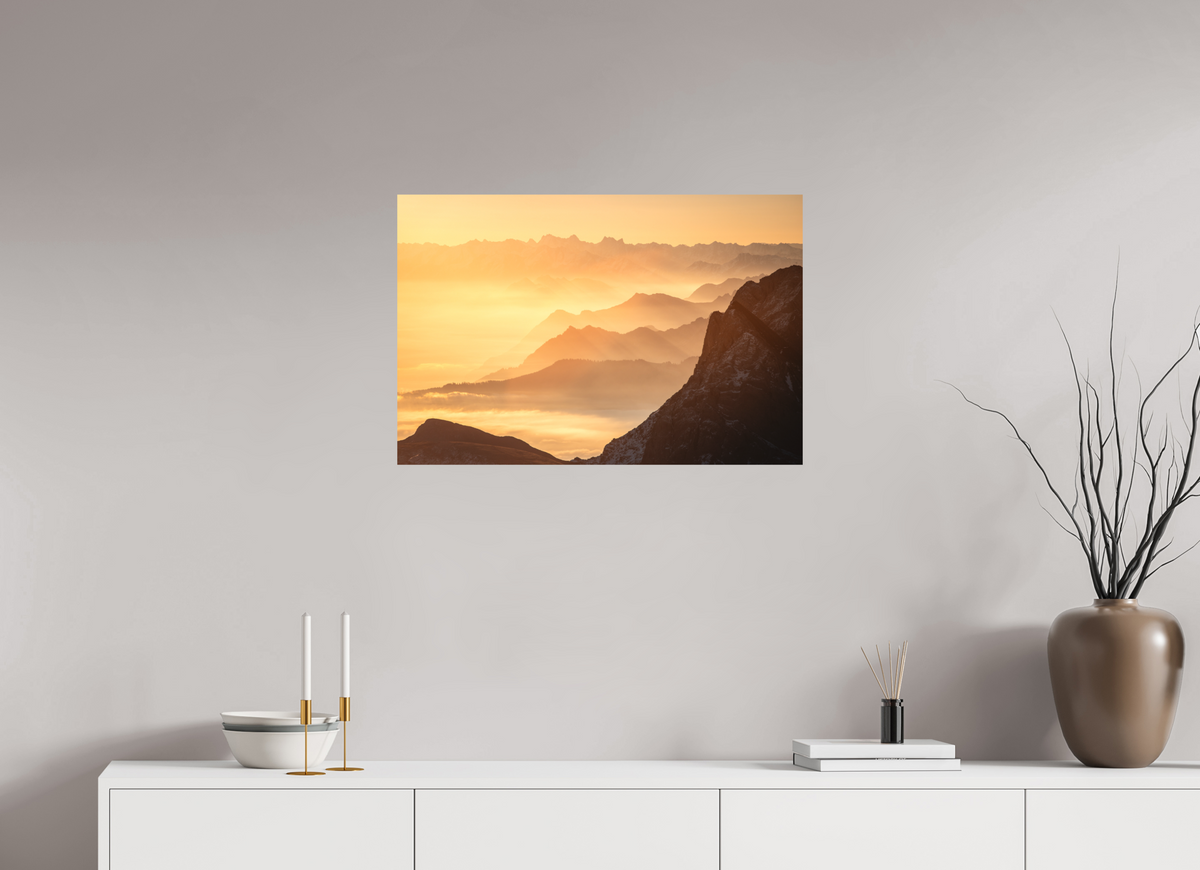 75 x 50 cm, Papierprint ohne Rahmen Säntis Hazy Sunrise Layers, Switzerland
