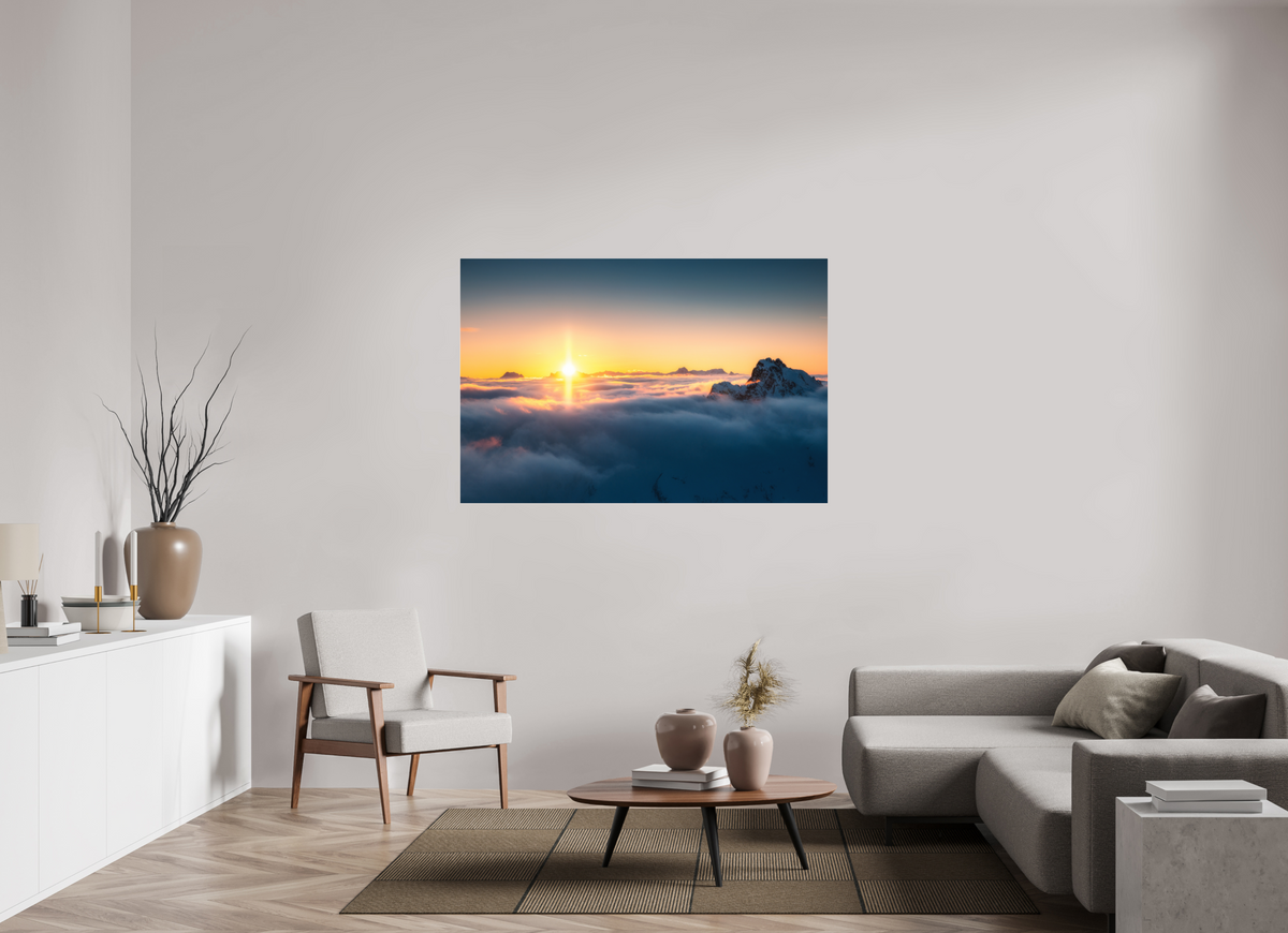 150 x 100 cm, Photo Print Under Acrylic Glass Golden Sunset Over the Clouds