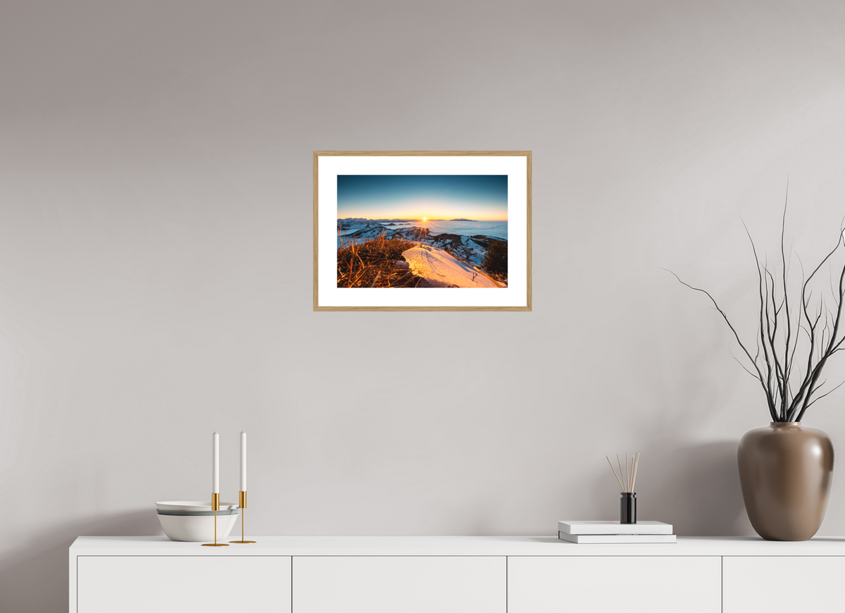 45 x 30 cm, Rahmen-Holzoptik Sunset at the Hohe Matona, Vorarlberg