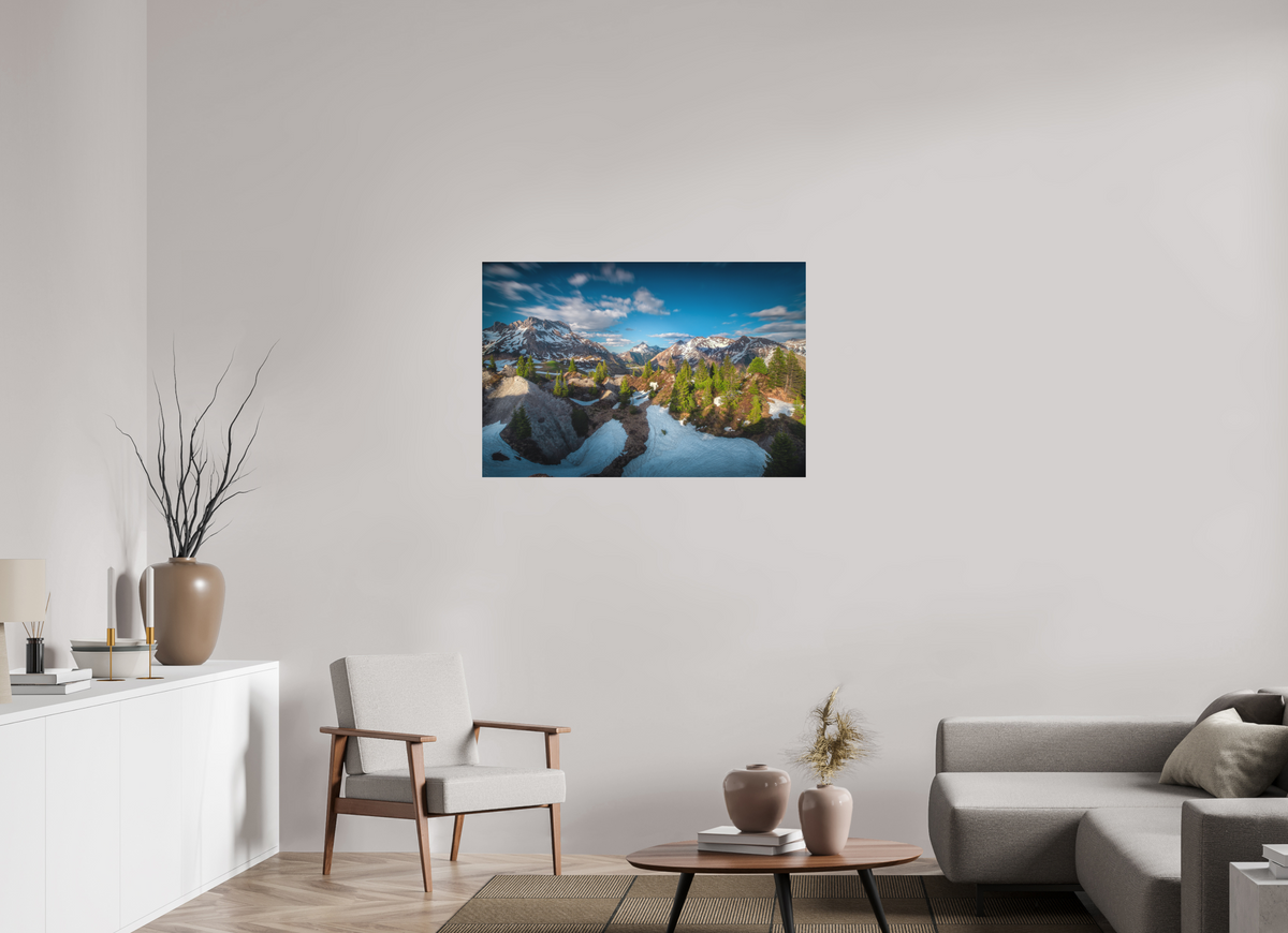 105 x 70 cm, Papierprint ohne Rahmen Spring Panorama With the Biberkopf, Lech
