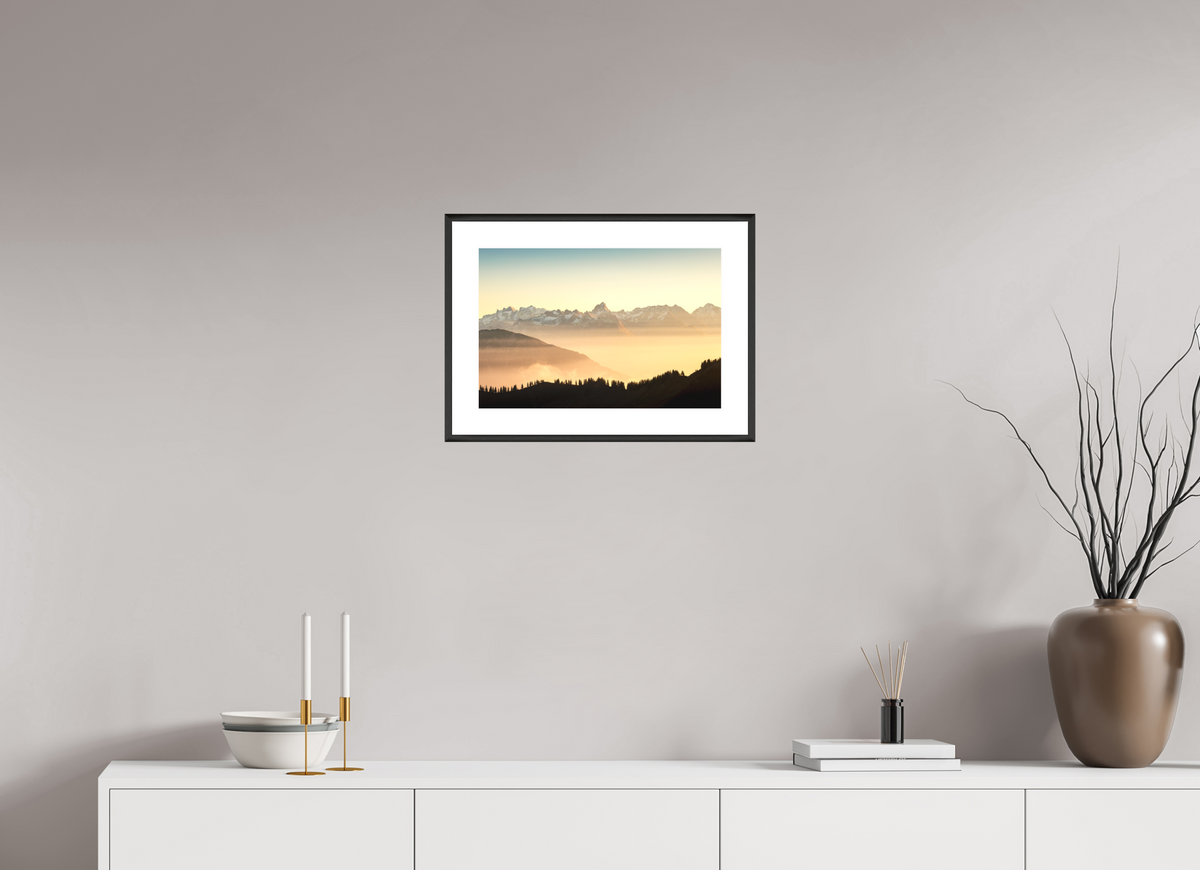 45 x 30 cm, Rahmen-Schwarz Zimba Above the Sea of Fog, Vorarlberg