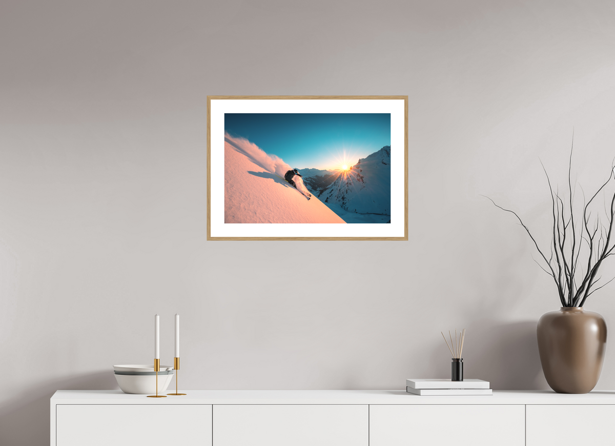 60 x 40 cm, Rahmen-Holzoptik Skiing Into the Sunset, Flexenpass