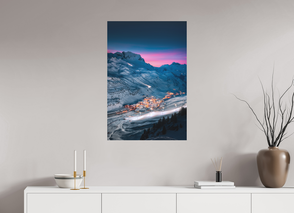 60 x 90 cm, Papierprint ohne Rahmen Zürs at Night, Arlberg