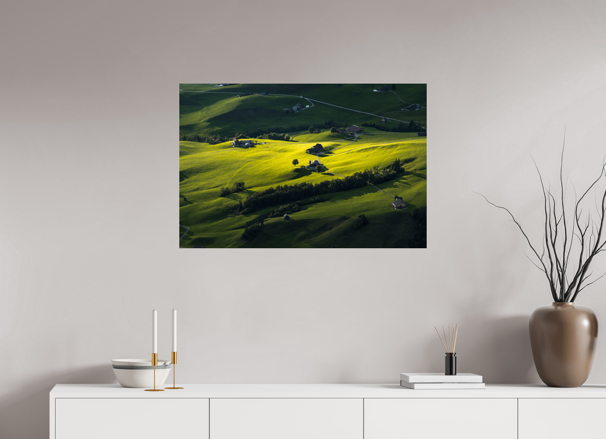 90 x 60 cm, Photo Print Under Acrylic Glass Swiss Farmland at Hoher Kasten, Alpstein