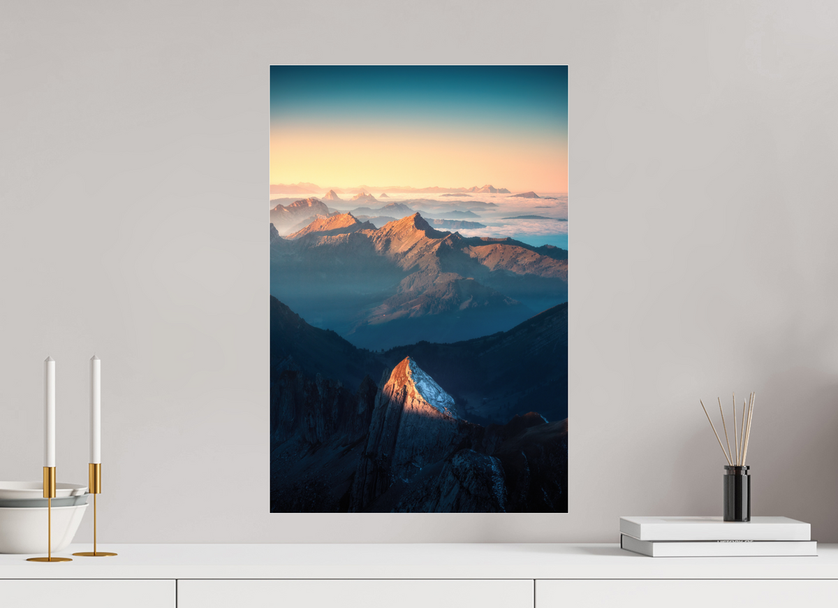 40 x 60 cm, Photo Print Under Acrylic Glass Säntis Peak Glow at Sunrise, Switzerland