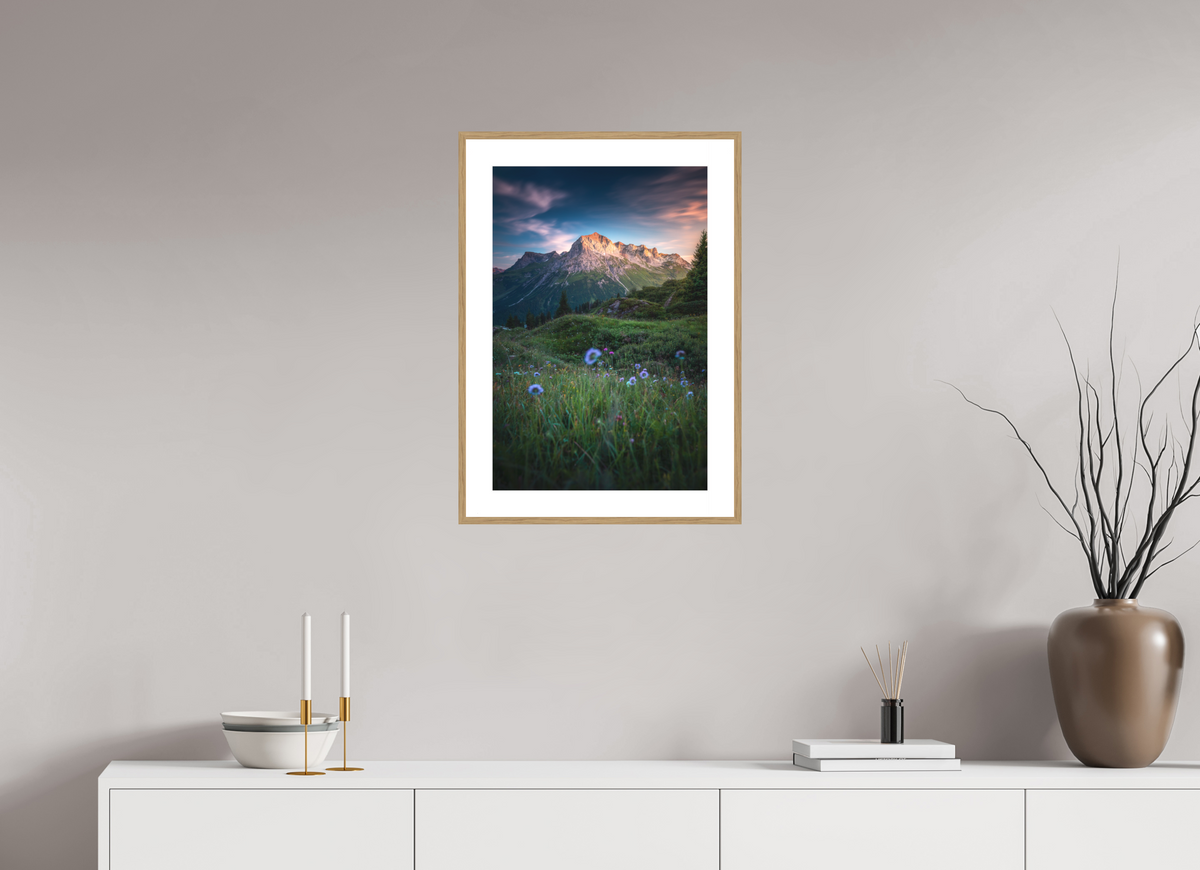 40 x 60 cm, Rahmen-Holzoptik Omeshorn Sunset, Lech Austria