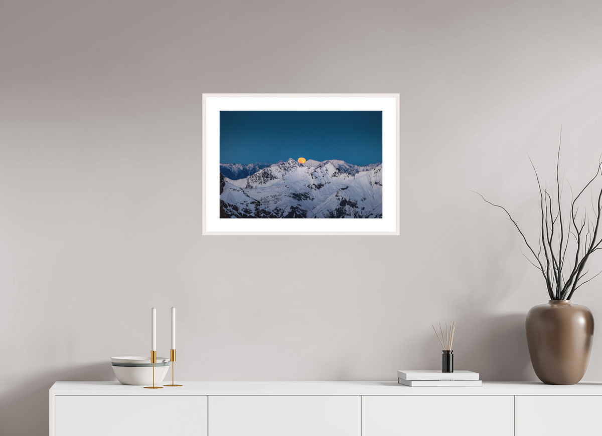 60 x 40 cm, Rahmen-Weiß Moonrise at Trittkopf, Arlberg