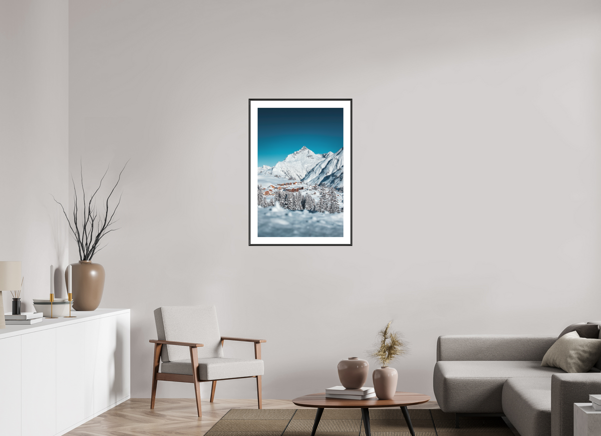60 x 90 cm, Rahmen-Schwarz Oberlech Village with Biberkopf, Arlberg