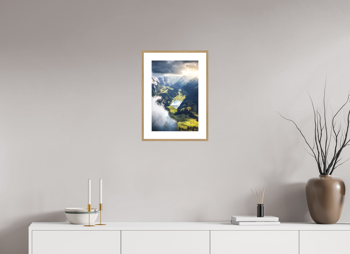 30 x 45 cm, Rahmen-Holzoptik Alpine Valley and Lake, Hoher Kasten