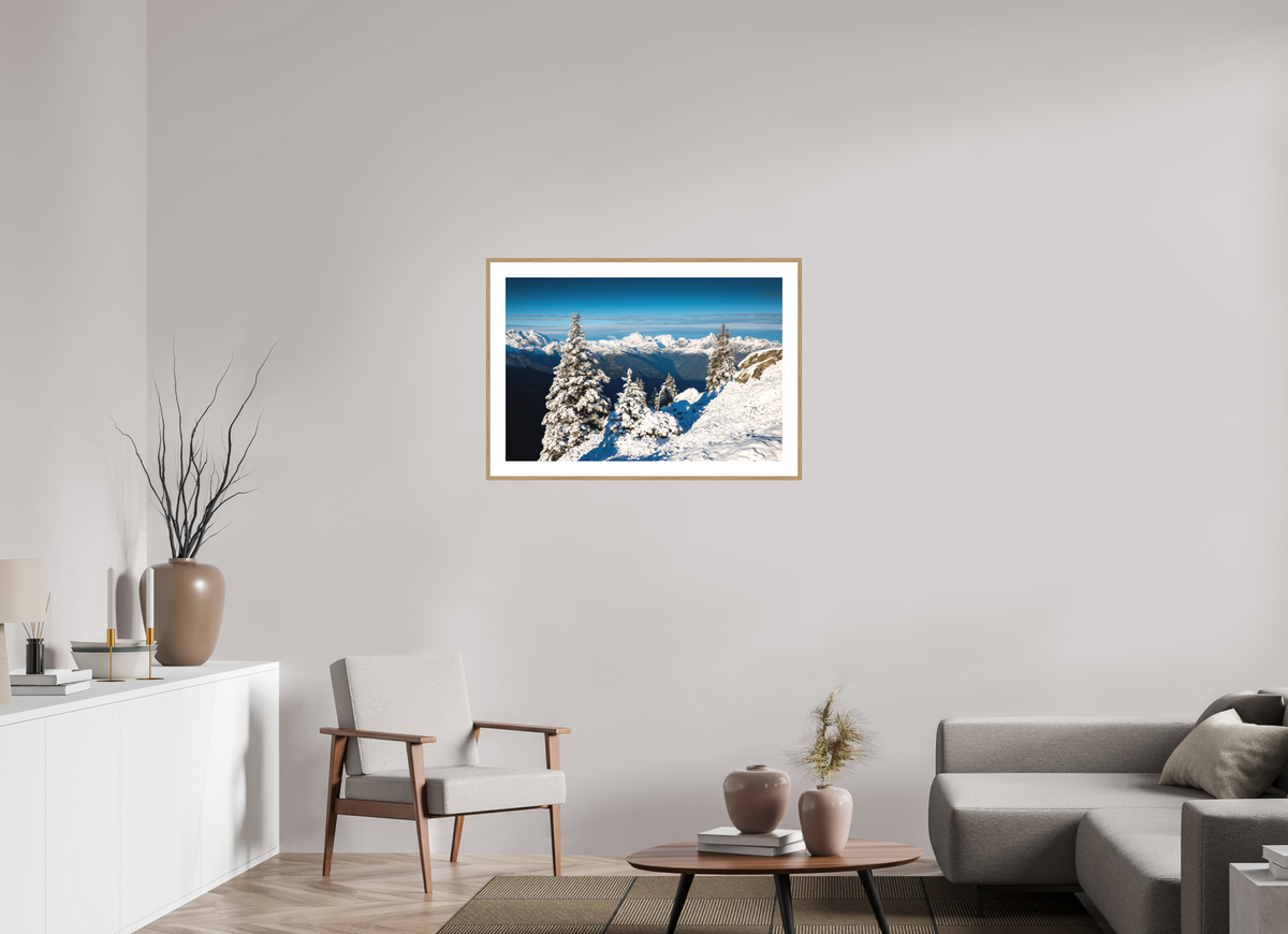 90 x 60 cm, Rahmen-Holzoptik Muttjoechle Snowy Alps Sunrise, Vorarlberg