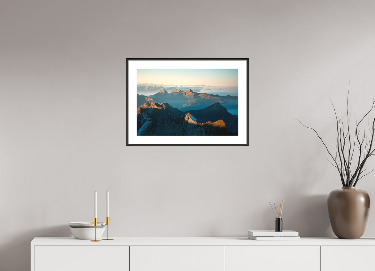 60 x 40 cm, Rahmen-Schwarz Säntis Morning Ridge Light, Switzerland