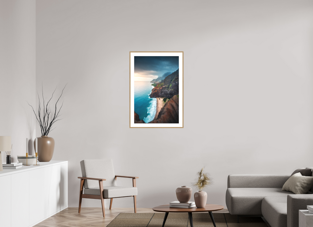 60 x 90 cm, Rahmen-Holzoptik Coastline Viewpoint, Kauai